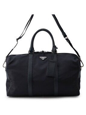 Prada Boston Bag Triangle Logo Nylon Leather 2-Way